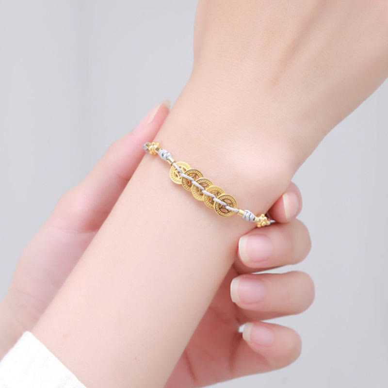 Kupfermünzen-Baum-des-Lebens-Armband mit Perle und blauem Seil