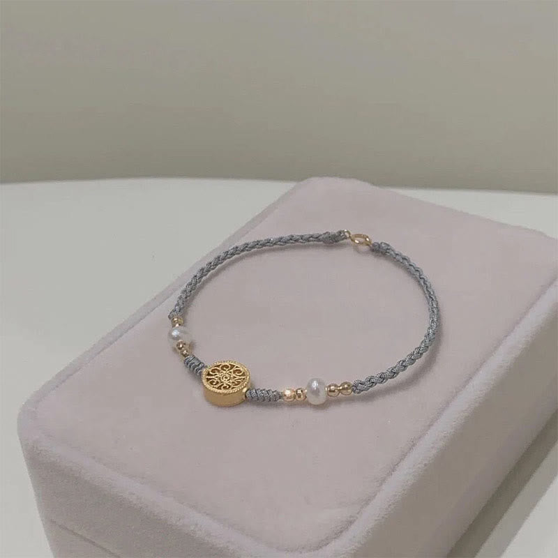 Kupfermünzen-Baum-des-Lebens-Armband mit Perle und blauem Seil