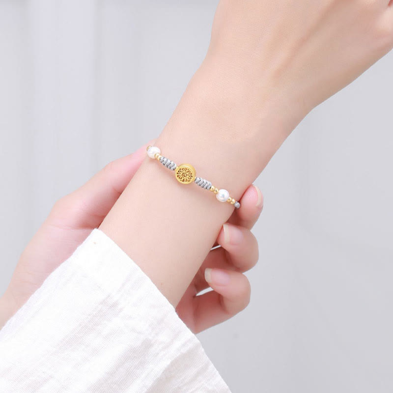 Kupfermünzen-Baum-des-Lebens-Armband mit Perle und blauem Seil