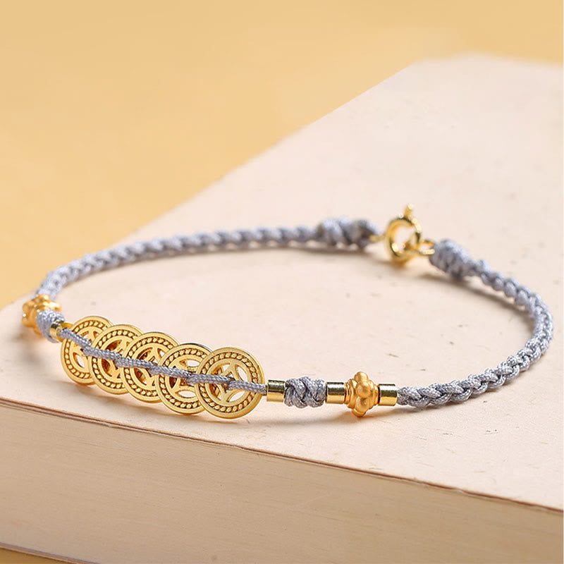 Kupfermünzen-Baum-des-Lebens-Armband mit Perle und blauem Seil