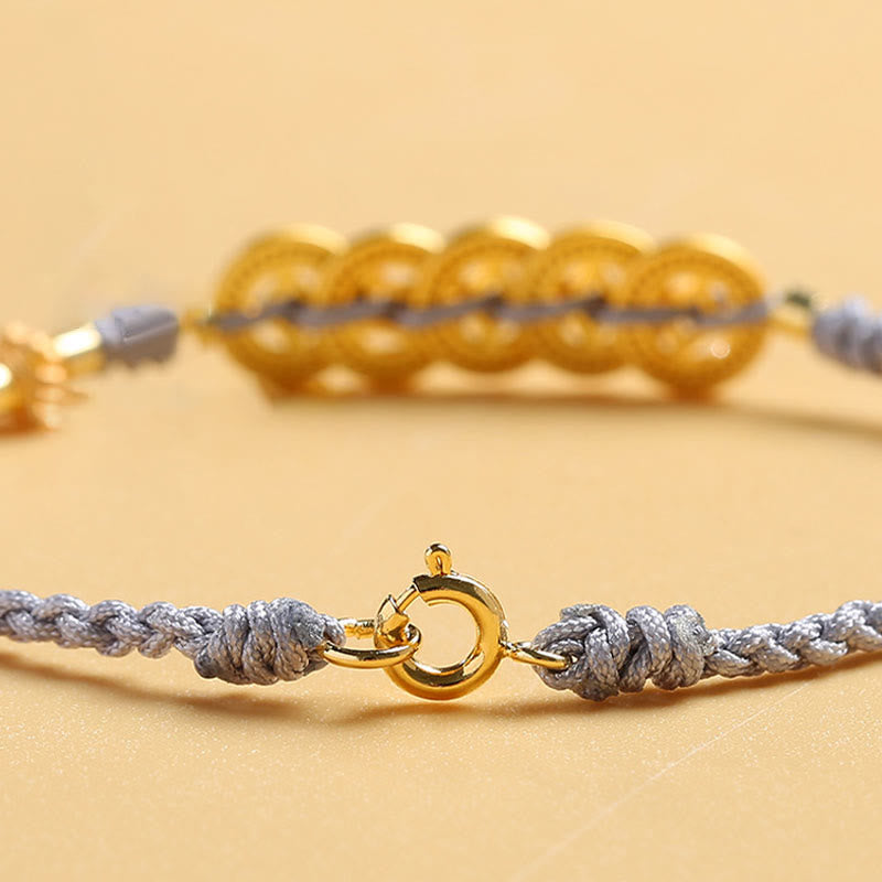 Kupfermünzen-Baum-des-Lebens-Armband mit Perle und blauem Seil