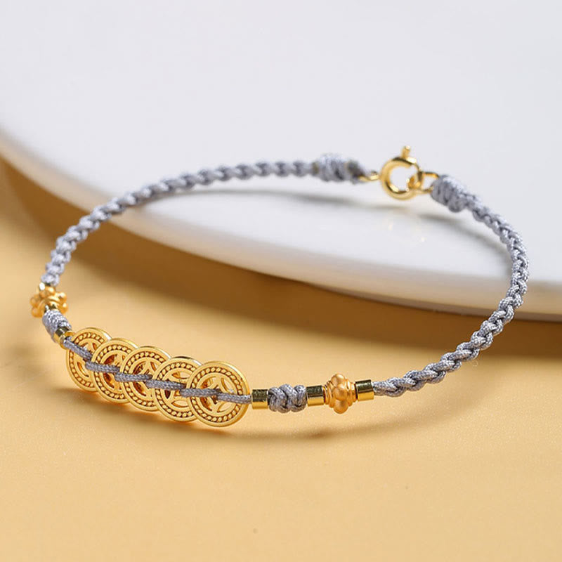 Kupfermünzen-Baum-des-Lebens-Armband mit Perle und blauem Seil