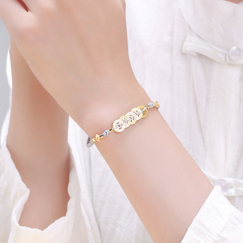 Kupfermünzen-Baum-des-Lebens-Armband mit Perle und blauem Seil