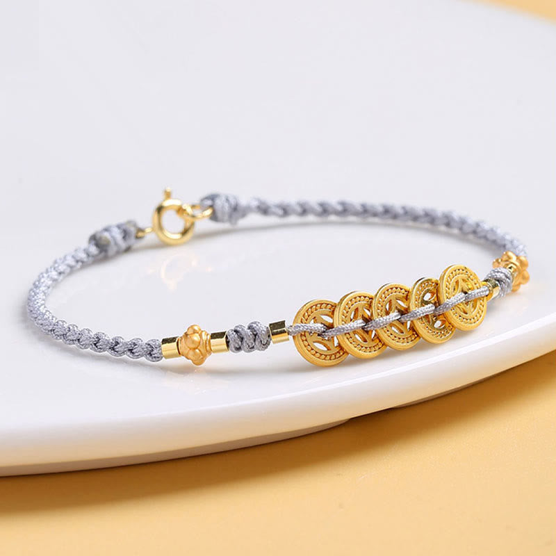 Kupfermünzen-Baum-des-Lebens-Armband mit Perle und blauem Seil