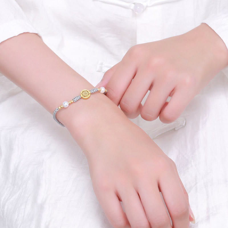 Kupfermünzen-Baum-des-Lebens-Armband mit Perle und blauem Seil