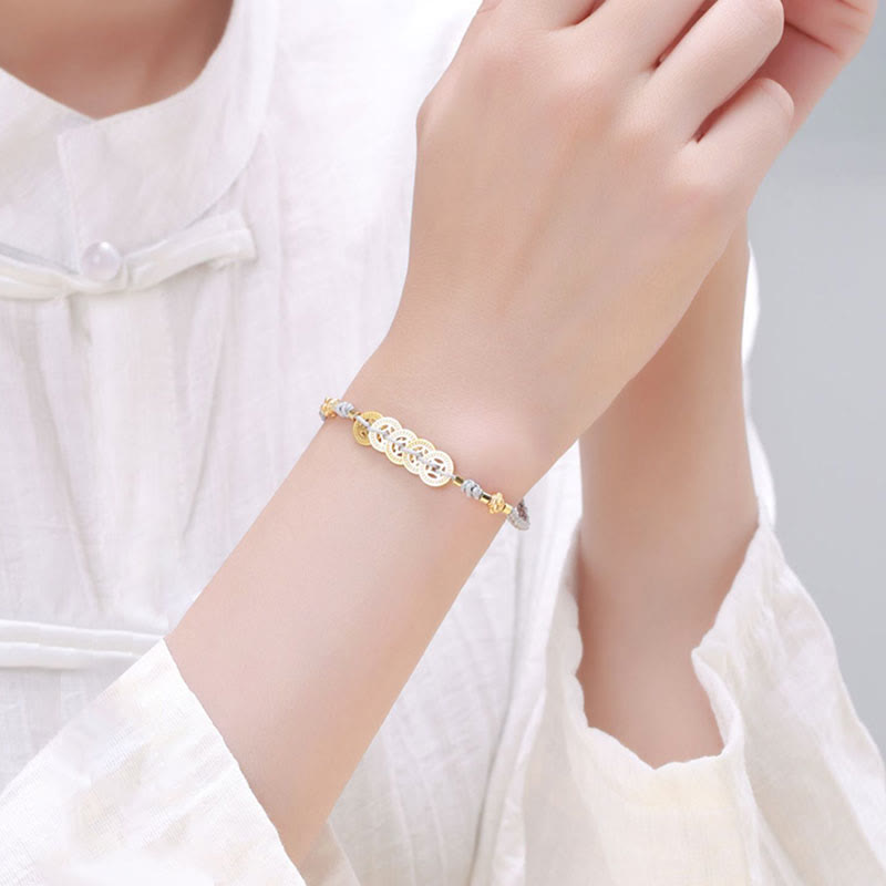 Kupfermünzen-Baum-des-Lebens-Armband mit Perle und blauem Seil