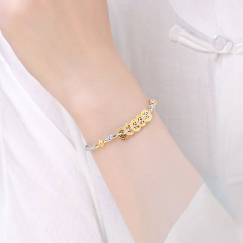 Kupfermünzen-Baum-des-Lebens-Armband mit Perle und blauem Seil