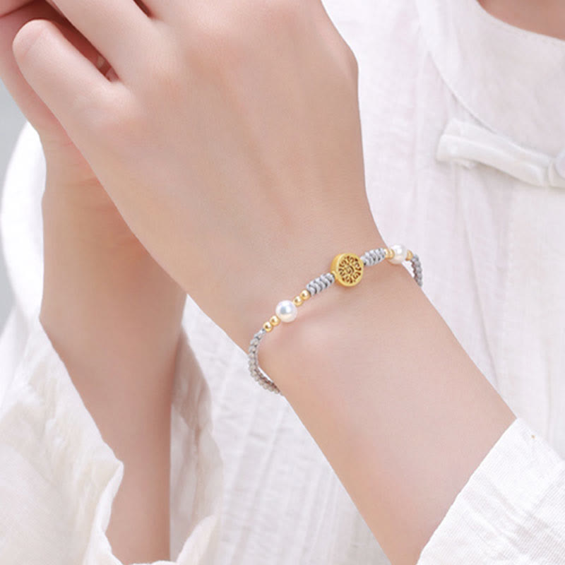 Kupfermünzen-Baum-des-Lebens-Armband mit Perle und blauem Seil