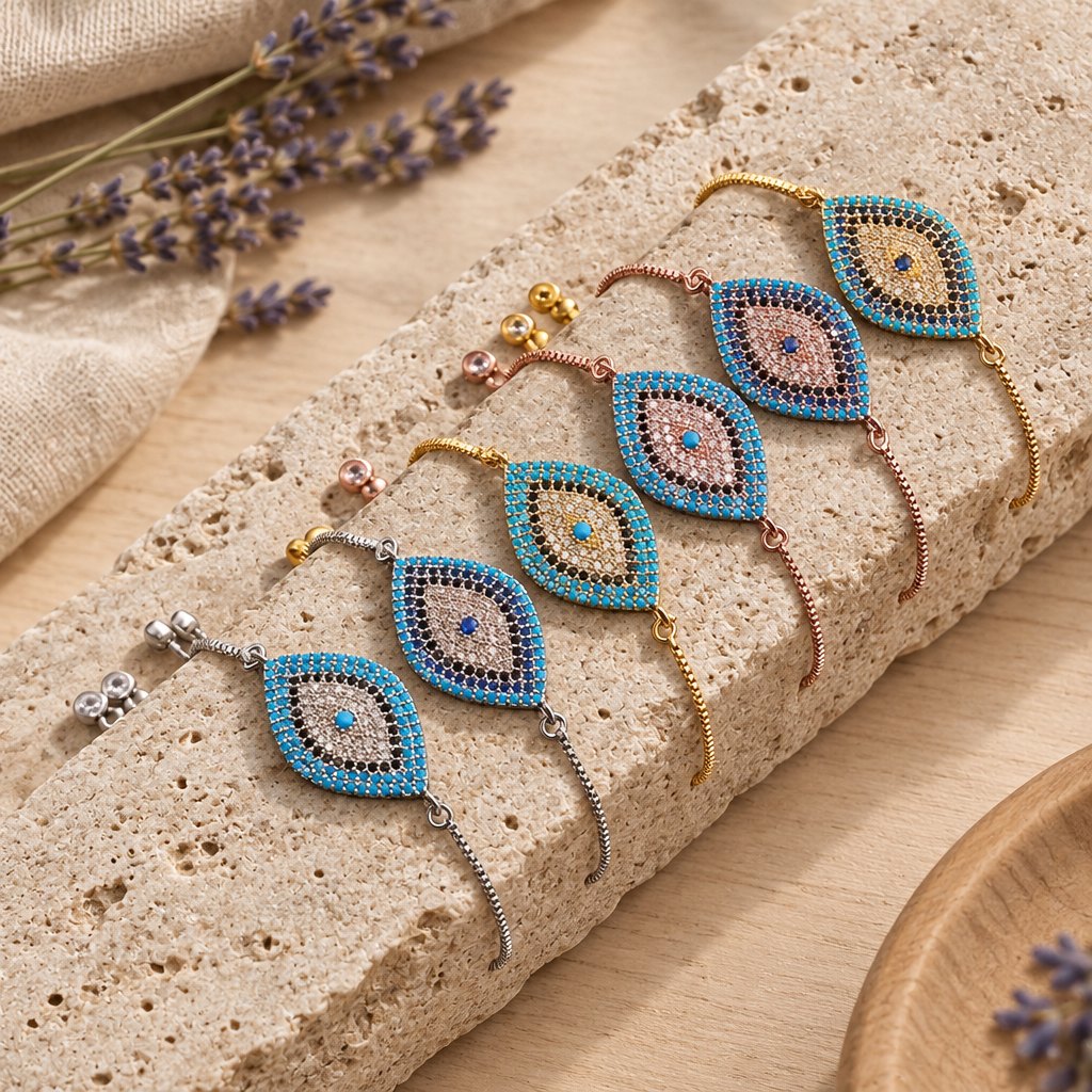 Copper Evil Eye Protection Bracelet, all six variants together