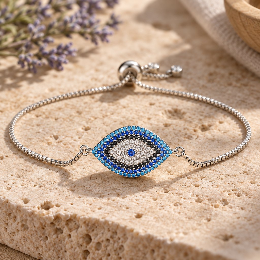 Copper Evil Eye Protection Bracelet, close-up of the material and finish
