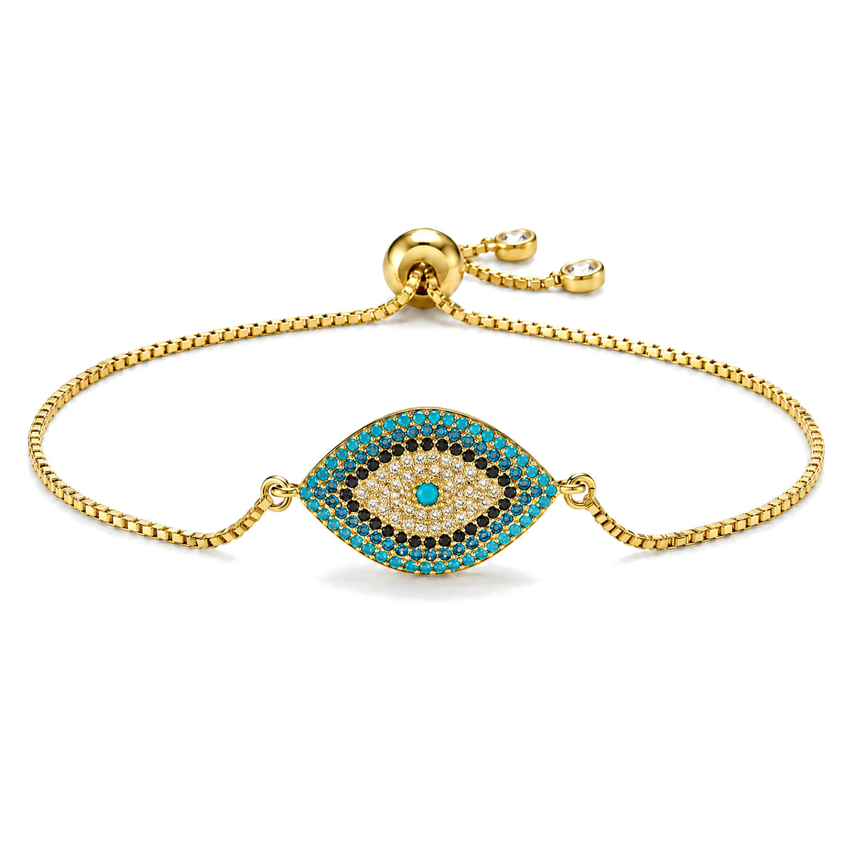 Copper Evil Eye Protection Bracelet, Gold&Blue, on a white background