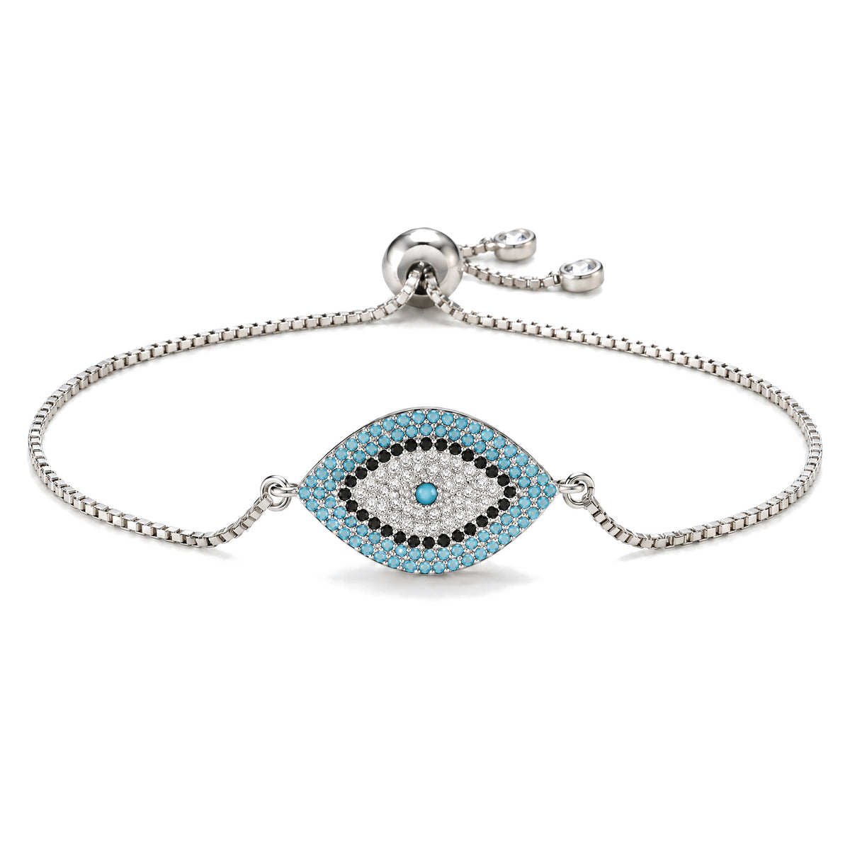 Copper Evil Eye Protection Bracelet, Silver&Blue, on a white background