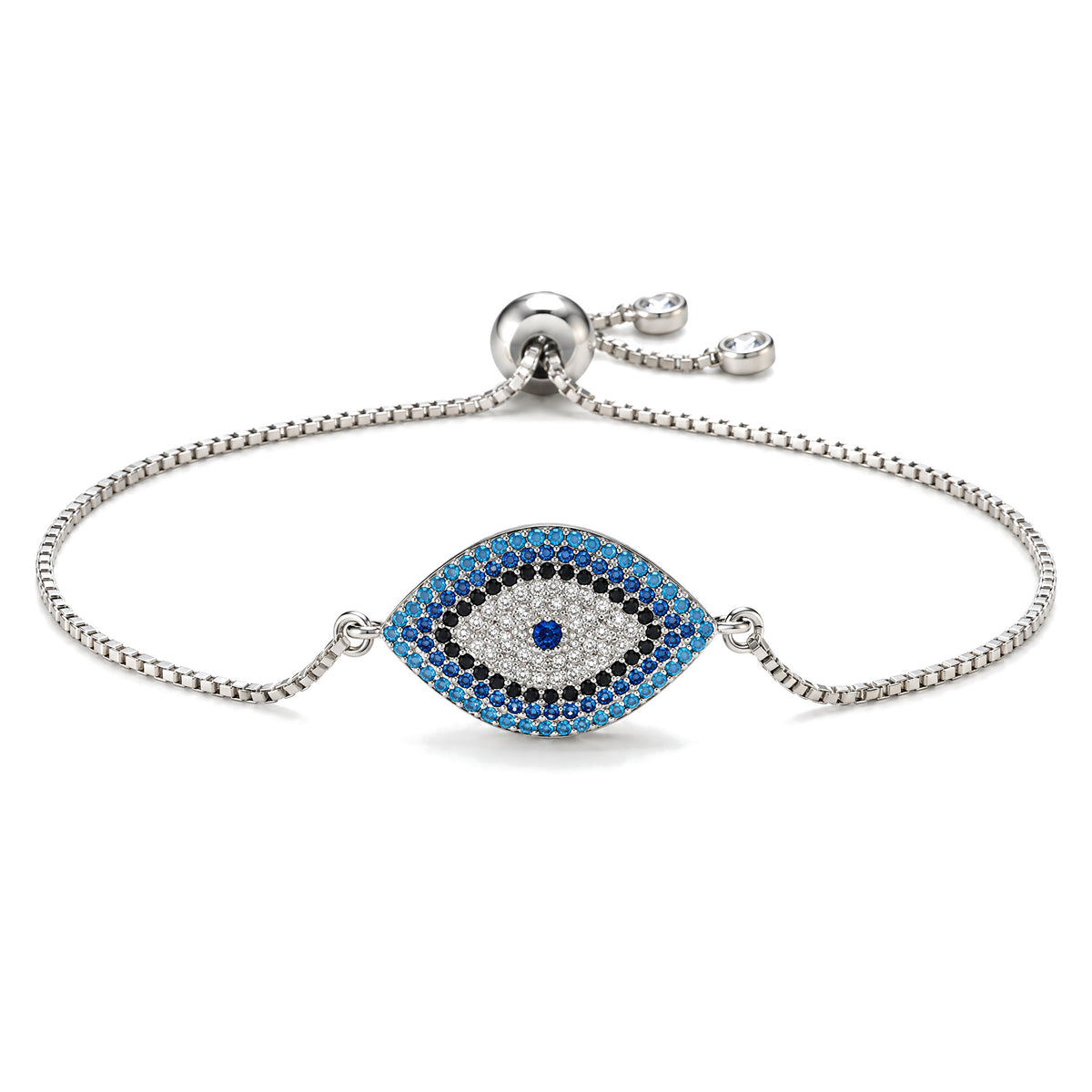 Copper Evil Eye Protection Bracelet, Silver, on a white background