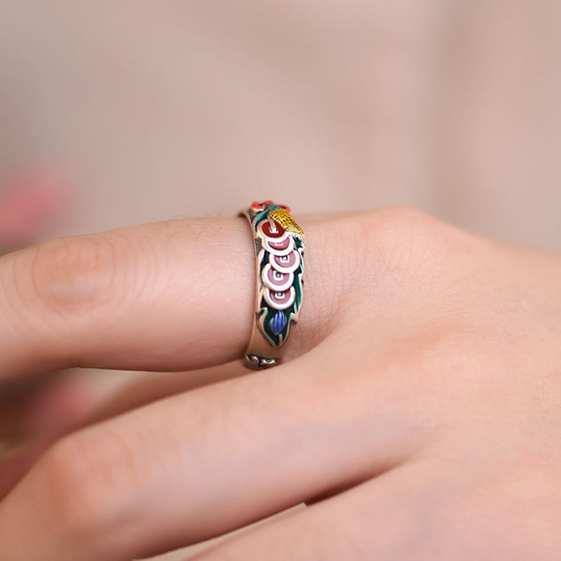 Kupferner Feng-Shui-Ring mit fünf Kaisermünzen für Reichtum