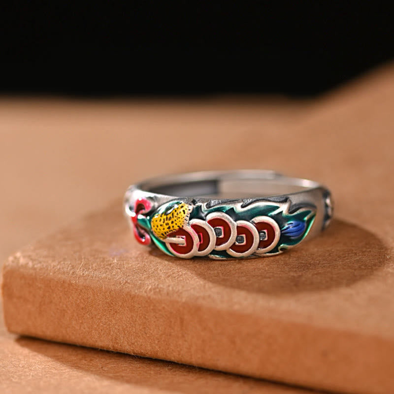 Kupferner Feng-Shui-Ring mit fünf Kaisermünzen für Reichtum