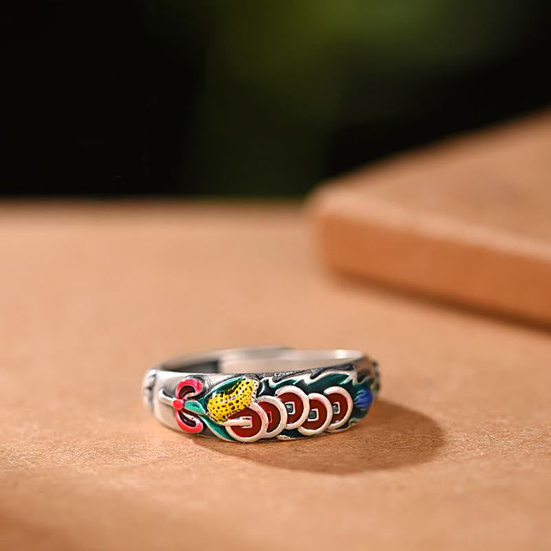 Kupferner Feng-Shui-Ring mit fünf Kaisermünzen für Reichtum