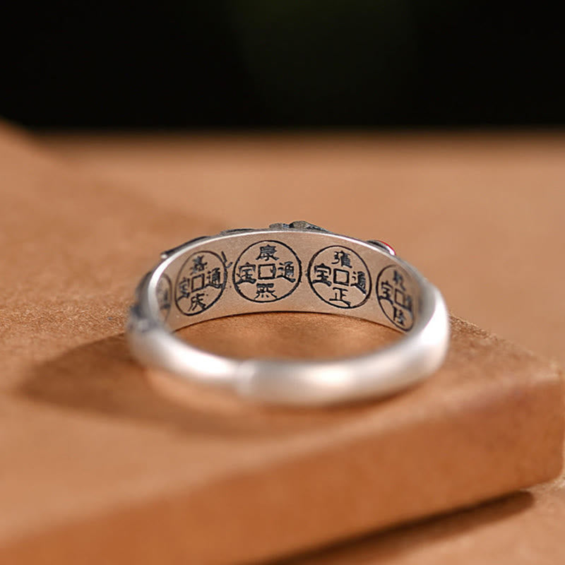 Kupferner Feng-Shui-Ring mit fünf Kaisermünzen für Reichtum
