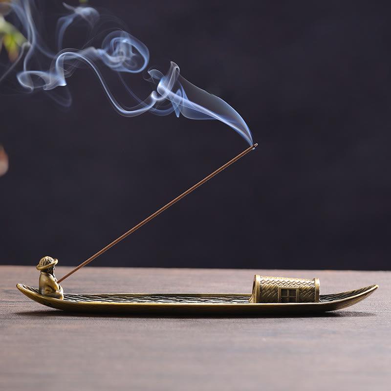 Kupfernes Fischerboot-Räuchergefäß für Meditation und Gleichgewicht
