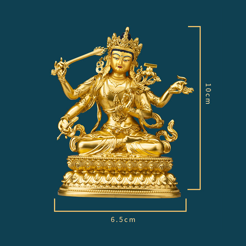 Kupferne vierarmige Manjusri-Bodhisattva-Statue | Mitgefühl, Gelassenheit