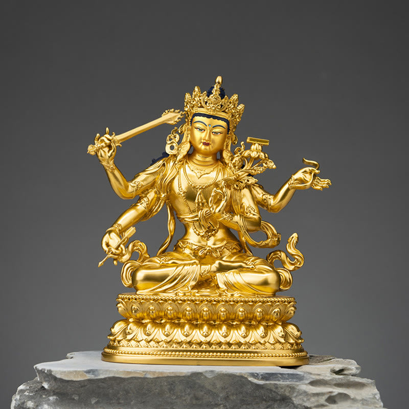 Kupferne vierarmige Manjusri-Bodhisattva-Statue | Mitgefühl, Gelassenheit