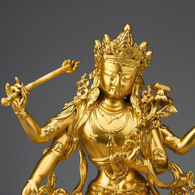 Kupferne vierarmige Manjusri-Bodhisattva-Statue | Mitgefühl, Gelassenheit