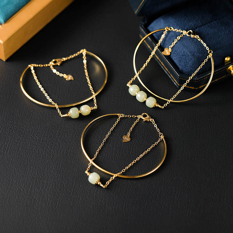 Kupfer-Gold-Hetian-Jade-Glücksarmband mit zwei Schichten