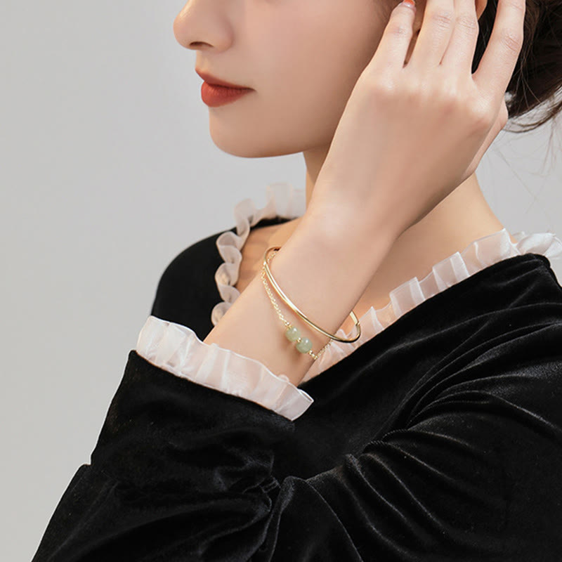 Kupfer-Gold-Hetian-Jade-Glücksarmband mit zwei Schichten