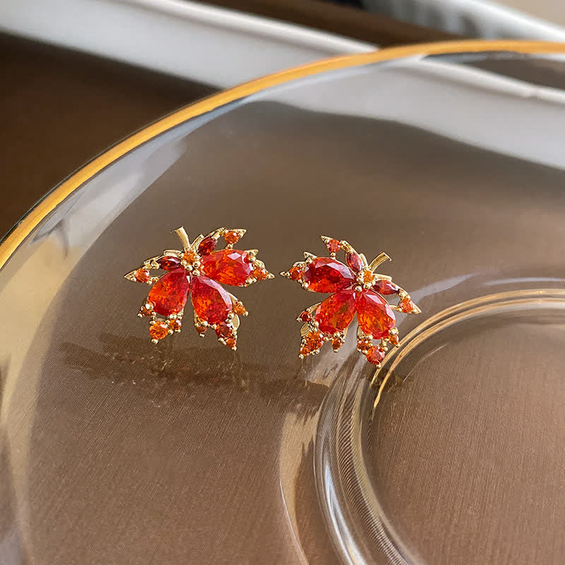 Kupfer Maple Leaf Zirkon Halskette Anhänger Ring Ohrringe für Glück