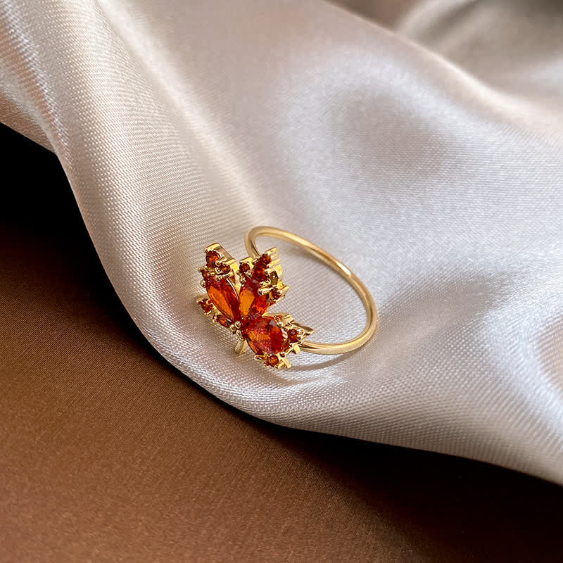 Kupfer Maple Leaf Zirkon Halskette Anhänger Ring Ohrringe für Glück