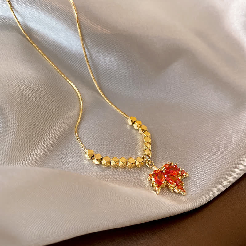 Kupfer Maple Leaf Zirkon Halskette Anhänger Ring Ohrringe für Glück