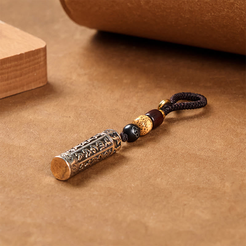 Kupfer Om Mani Padme Hum Mantra Schlüsselanhänger mit Vajra-Muster