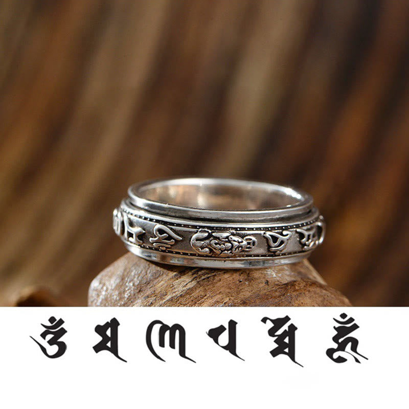 Kupferbeschichteter silberner Om Mani Padme Hum PiXiu Drehring