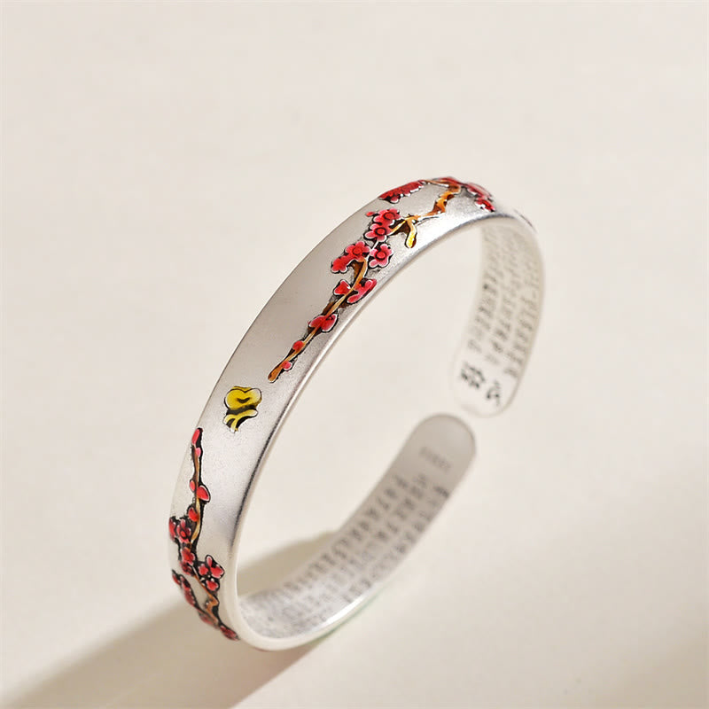 Spirituelles Kupferarmband mit Pflaumenblüte und Chrysanthemen-Heildesign