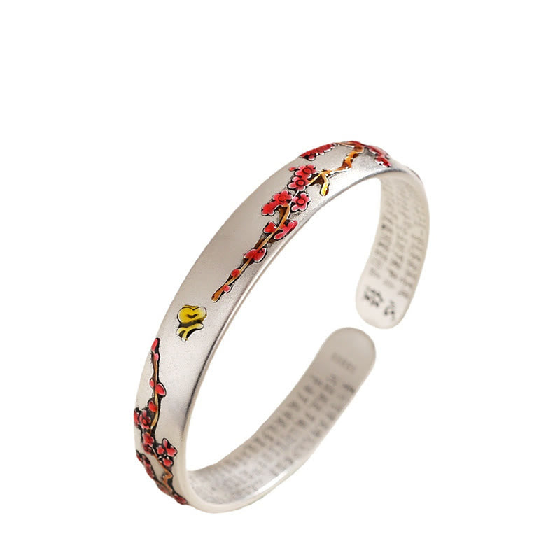 Spirituelles Kupferarmband mit Pflaumenblüte und Chrysanthemen-Heildesign