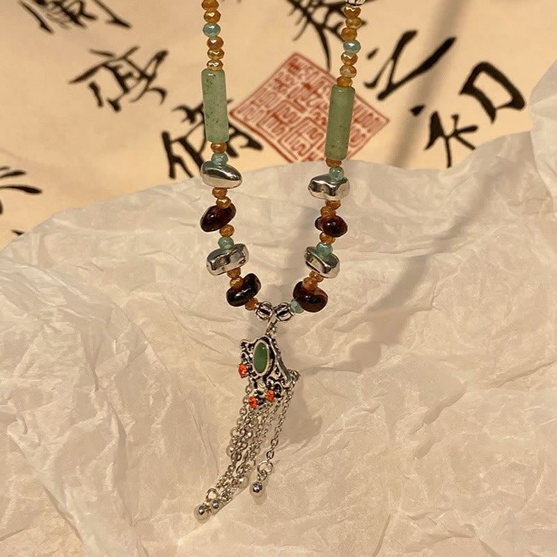 Spirituelle Halskette aus Kupfer | Kristallquastenanhänger für Glück