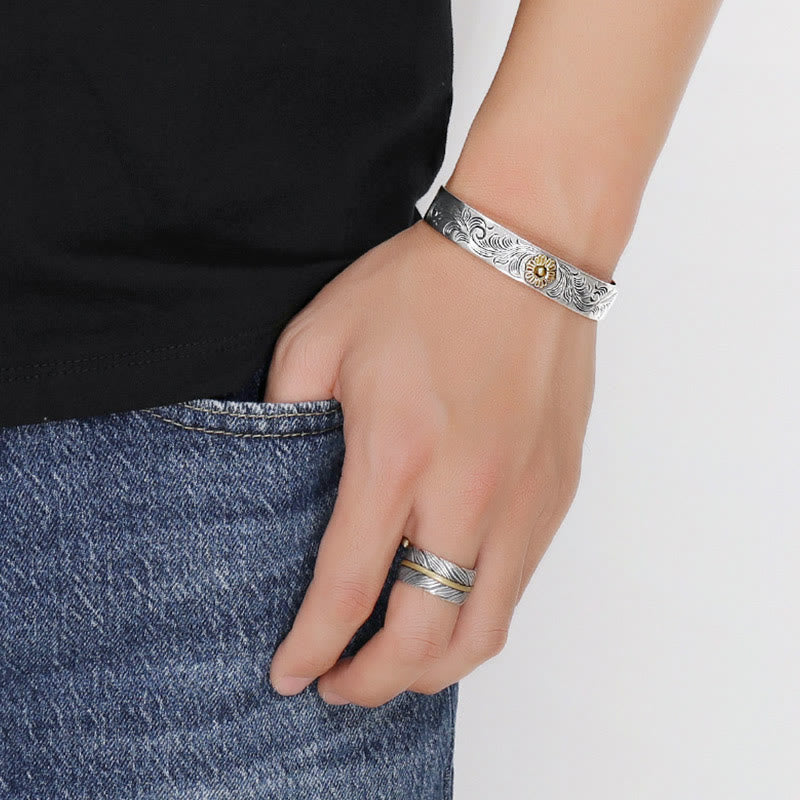 Spirituelles Armband aus Kupfer im Blumendesign der Tang-Dynastie für Glück und Heilung