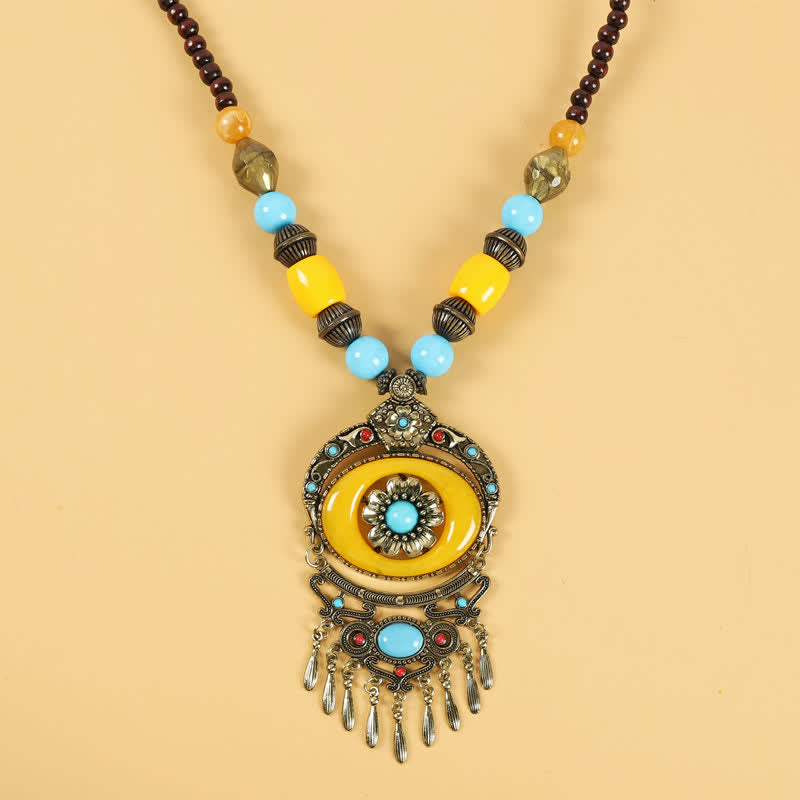 Kupfer tibetische spirituelle Retro-Perlen Quaste Haarschmuck