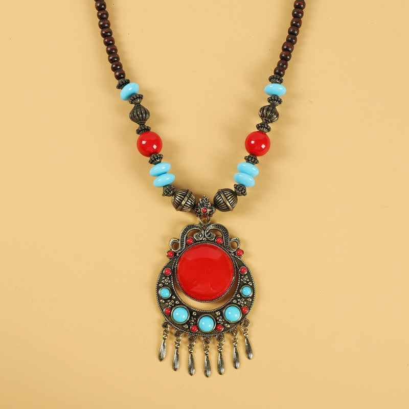 Kupfer tibetische spirituelle Retro-Perlen Quaste Haarschmuck