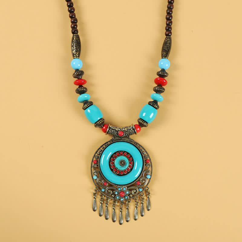 Kupfer tibetische spirituelle Retro-Perlen Quaste Haarschmuck