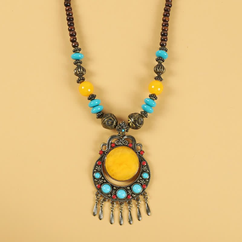 Kupfer tibetische spirituelle Retro-Perlen Quaste Haarschmuck