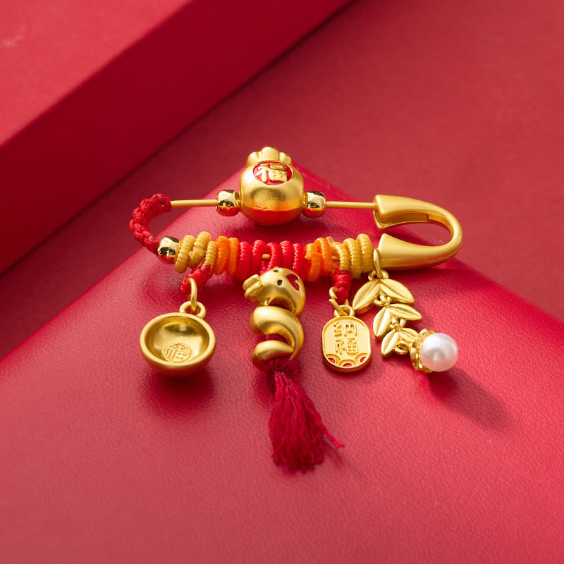 Kupfer Jahr der Schlange Fu Bowl Glücksbrosche