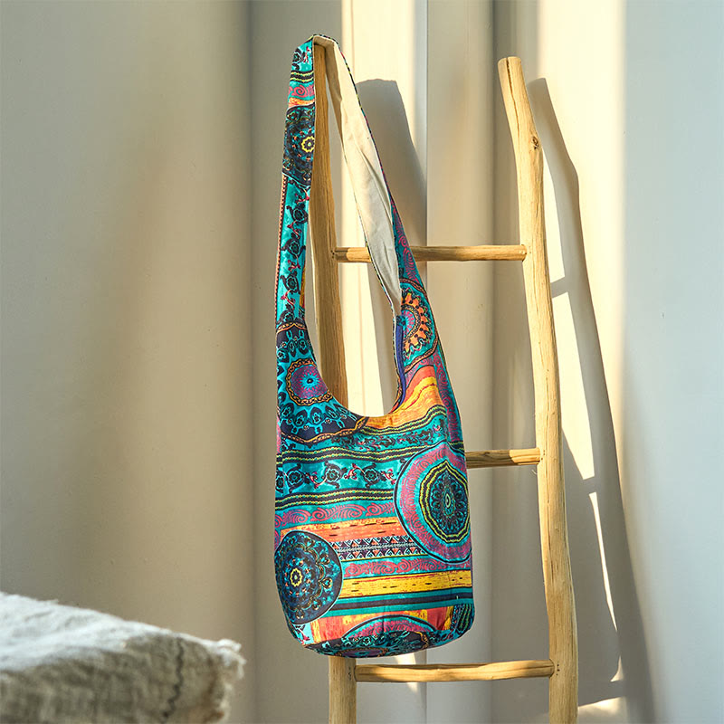 Umhängetasche aus Baumwolle mit blauem Blumenmuster für spirituelle Zwecke