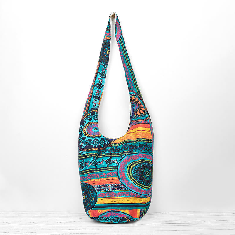 Umhängetasche aus Baumwolle mit blauem Blumenmuster für spirituelle Zwecke