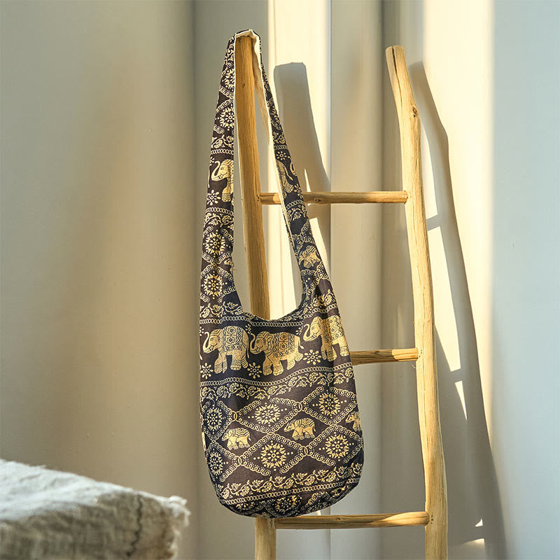 Umhängetasche aus Baumwolle mit Elefantenstreifen für Yoga und den täglichen Gebrauch