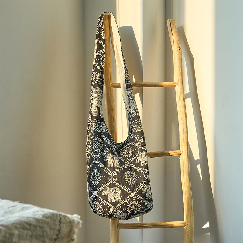 Umhängetasche aus Baumwolle mit Elefantenstreifen für Yoga und den täglichen Gebrauch