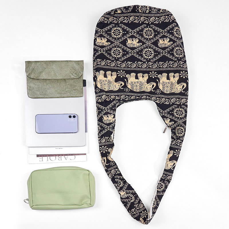 Umhängetasche aus Baumwolle mit Elefantenstreifen für Yoga und den täglichen Gebrauch