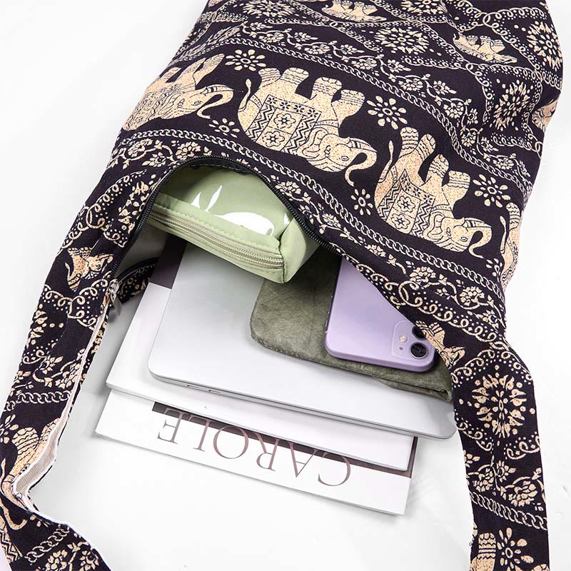 Umhängetasche aus Baumwolle mit Elefantenstreifen für Yoga und den täglichen Gebrauch