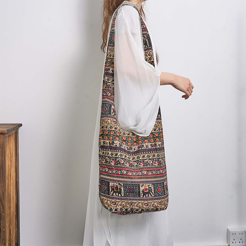 Umhängetasche aus Baumwolle mit Elefantenstreifen für Yoga und den täglichen Gebrauch