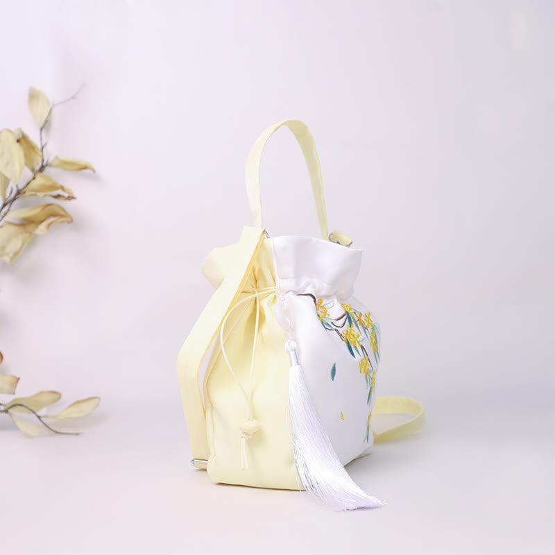 Tragetasche aus Baumwollleinen mit bestickter Osmanthus-Pfingstrosen-Stickerei, 20 cm