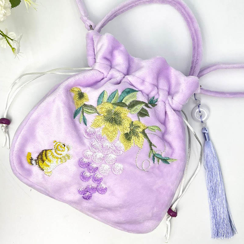 Tragetasche aus Baumwollleinen mit bestickter Osmanthus-Pfingstrosen-Stickerei, 20 cm